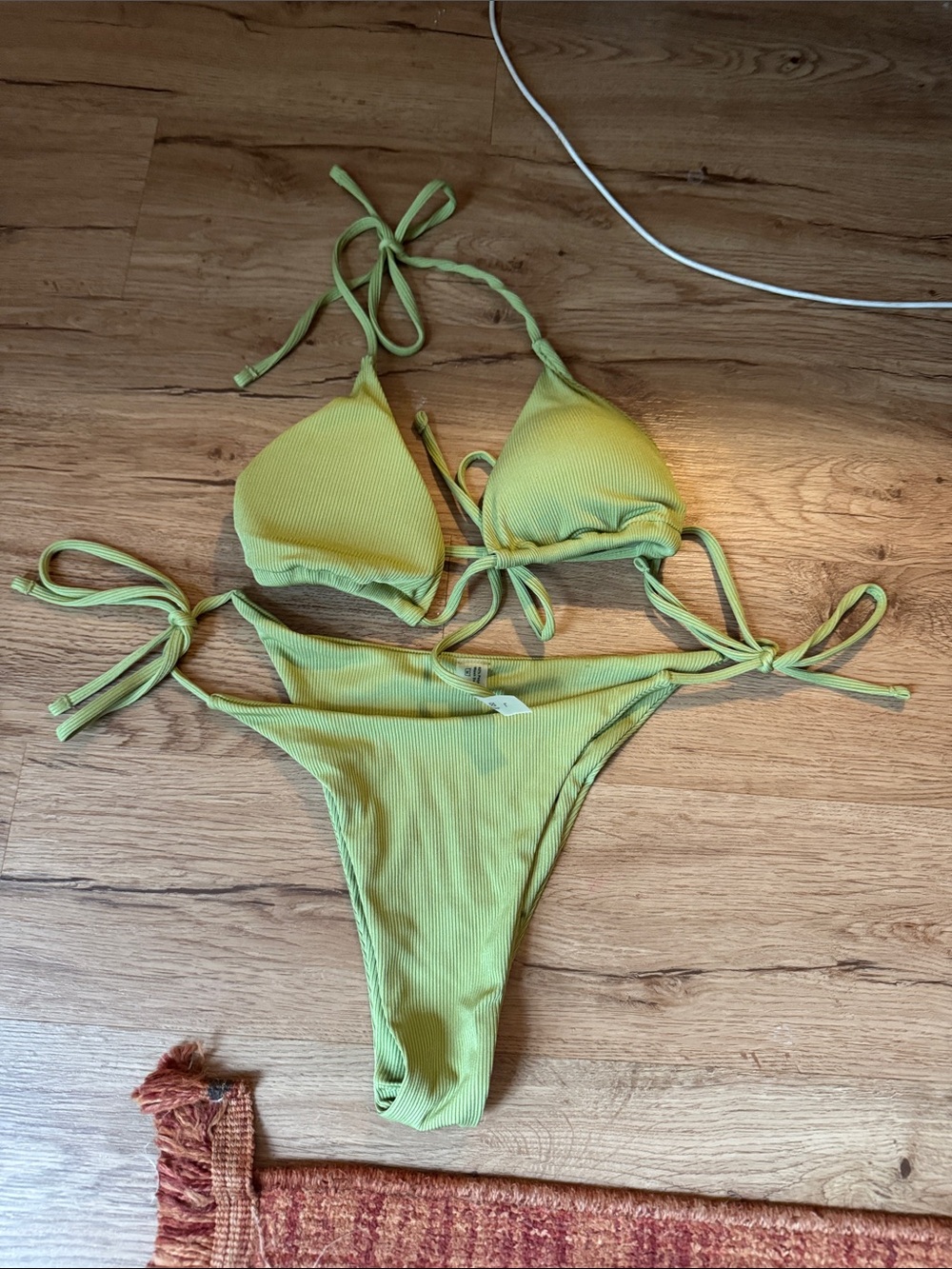 SHEIN Light Green Ribbed Tie Bikini Set